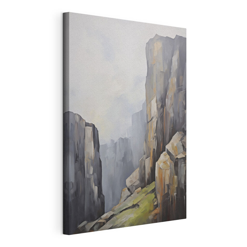 Painting of a rocky canyon