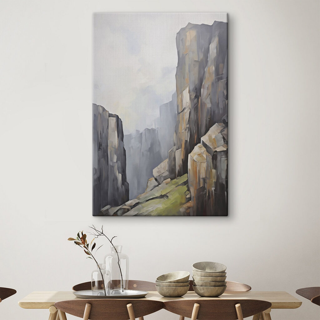 Painting of a rocky canyon