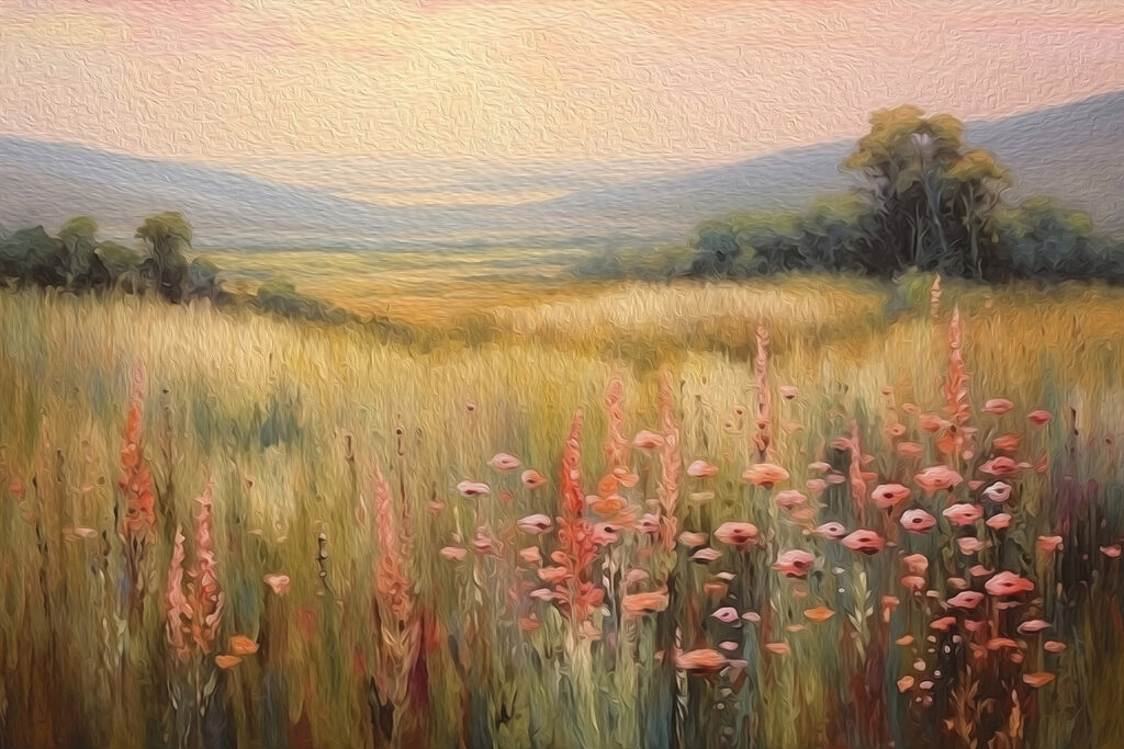 Field of flowers and trees Field of flowers and trees