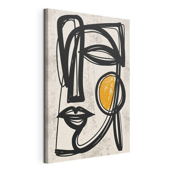 Black and yellow drawing of a face