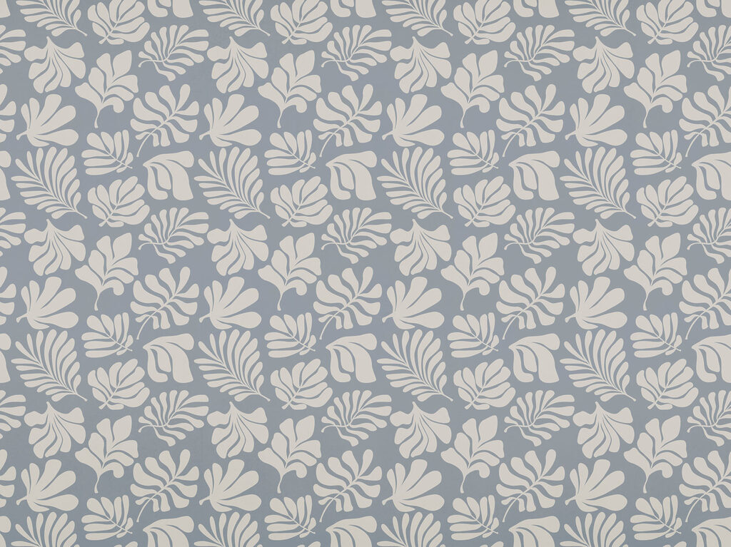 Pattern of white leaves on a gray background