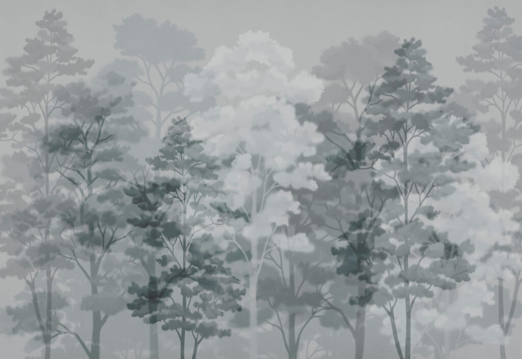 Group of trees in a foggy environment