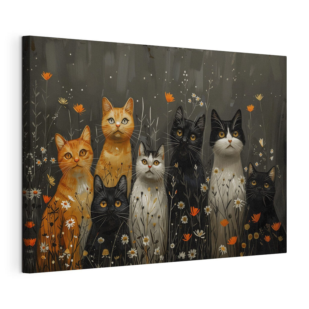 Group of cats in a field of flowers Group of cats in a field of flowers