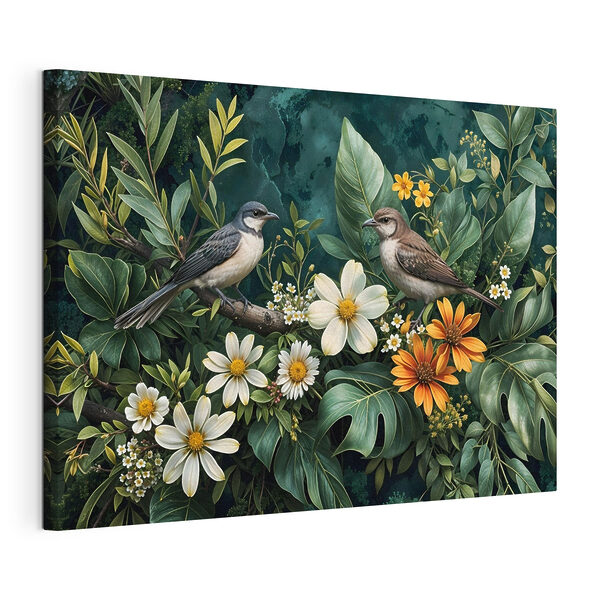 Vögel auf einem Zweig mit Blumen Wandbilder Vögel auf einem Zweig mit Blumen