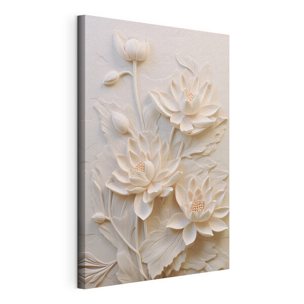 Weiße Blumenschnitzerei an einer Wand Wandbilder Weiße Blumenschnitzerei an einer Wand