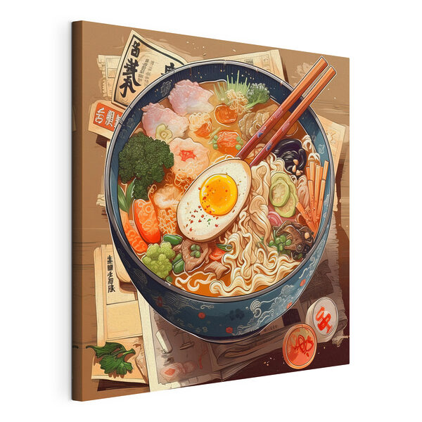 Wandbilder Eine Schüssel Ramen mit Stäbchen und einem Ei
