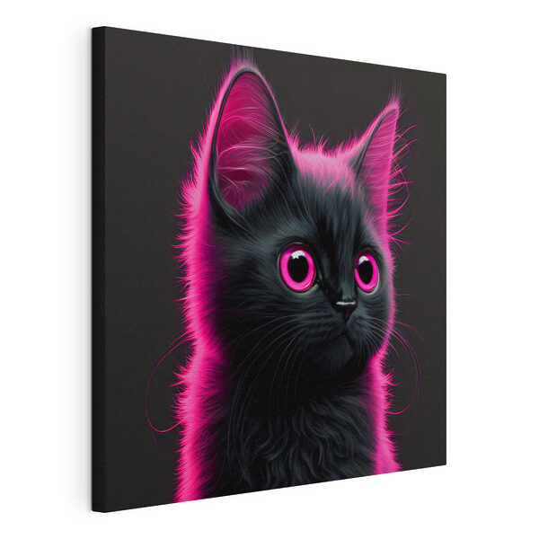 Wandbilder Schwarze Katze mit rosa Haaren