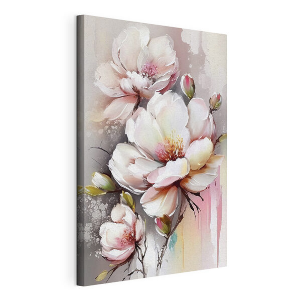 A painting of flowers on a white surface A painting of flowers on a white surface