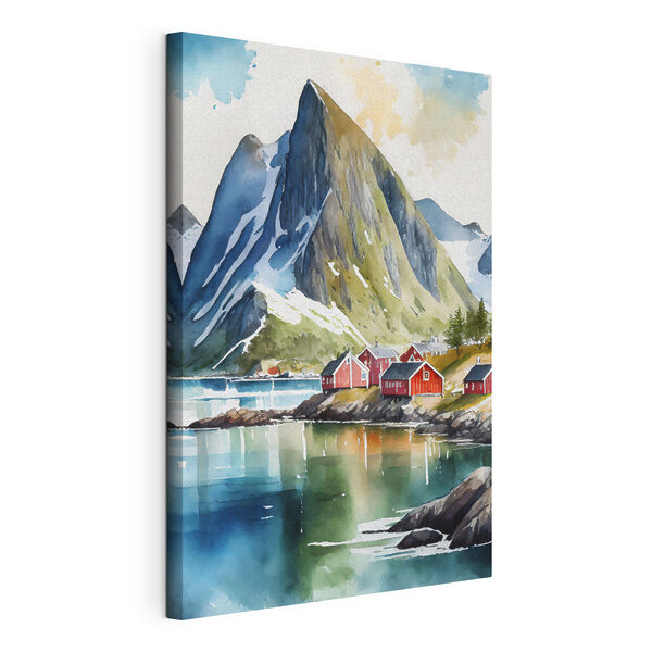 Aquarell eines Dorfes an einem See und Bergen Wandbilder Aquarell eines Dorfes an einem See und Bergen