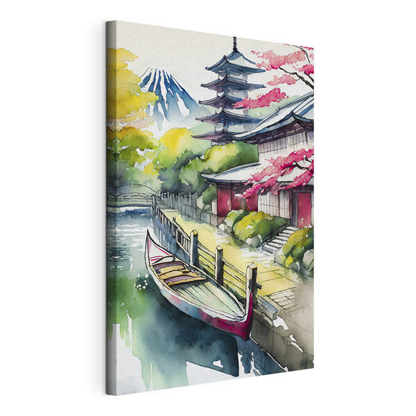 Ein Aquarell von einem Boot auf einem Fluss Wandbilder Ein Aquarell von einem Boot auf einem Fluss