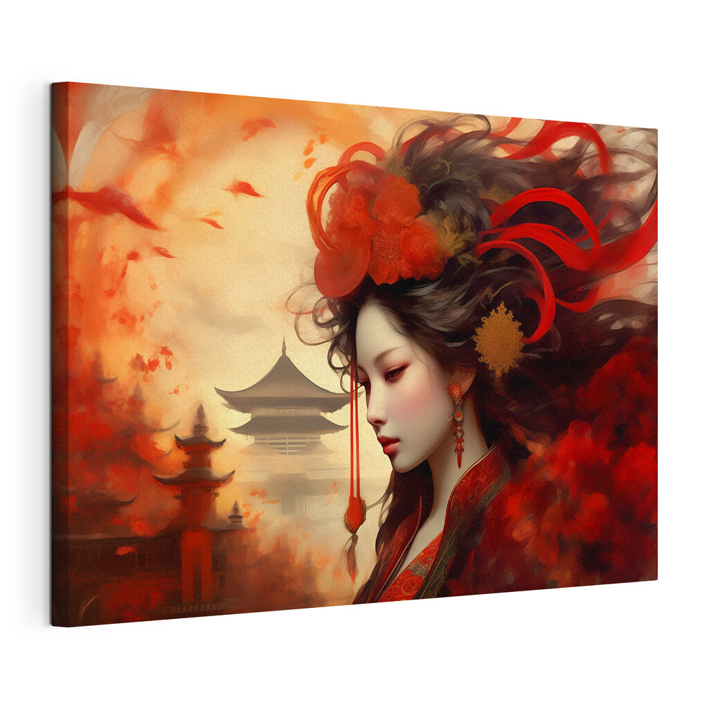 A woman with long hair and red flowers in her hair