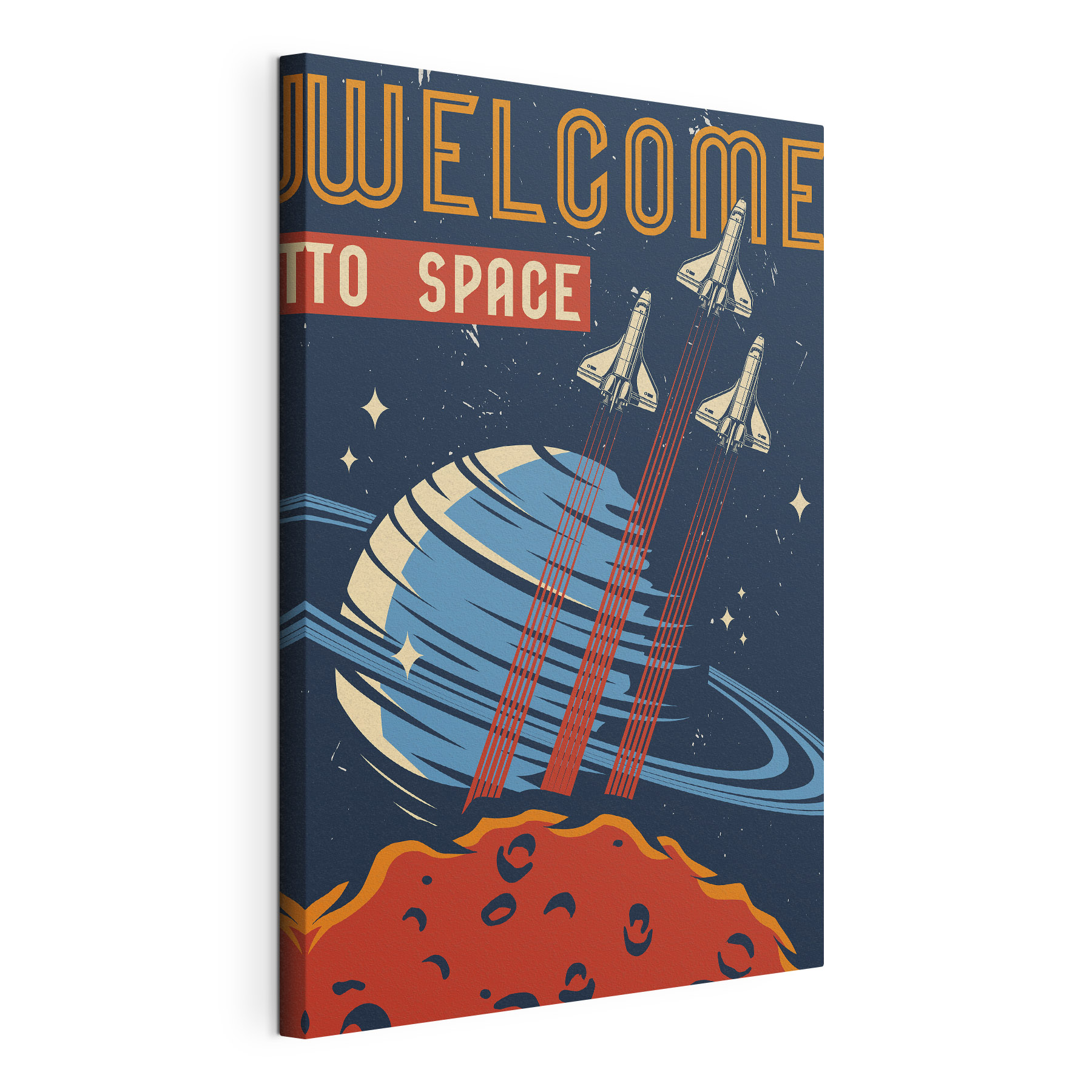A poster with space shuttles flying in the sky