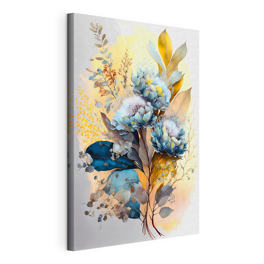 A painting of flowers and leaves