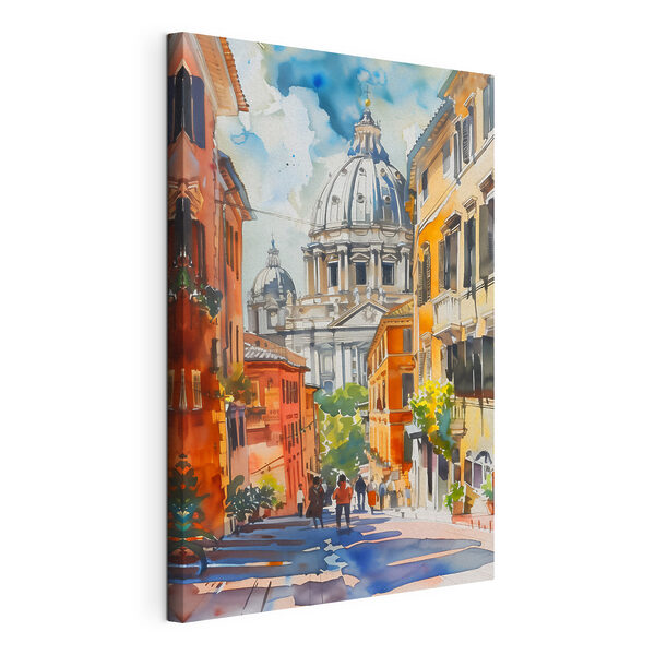 Ein Aquarell einer Straße mit Gebäuden und einer Kuppel Wandbilder Ein Aquarell einer Straße mit Gebäuden und einer Kuppel