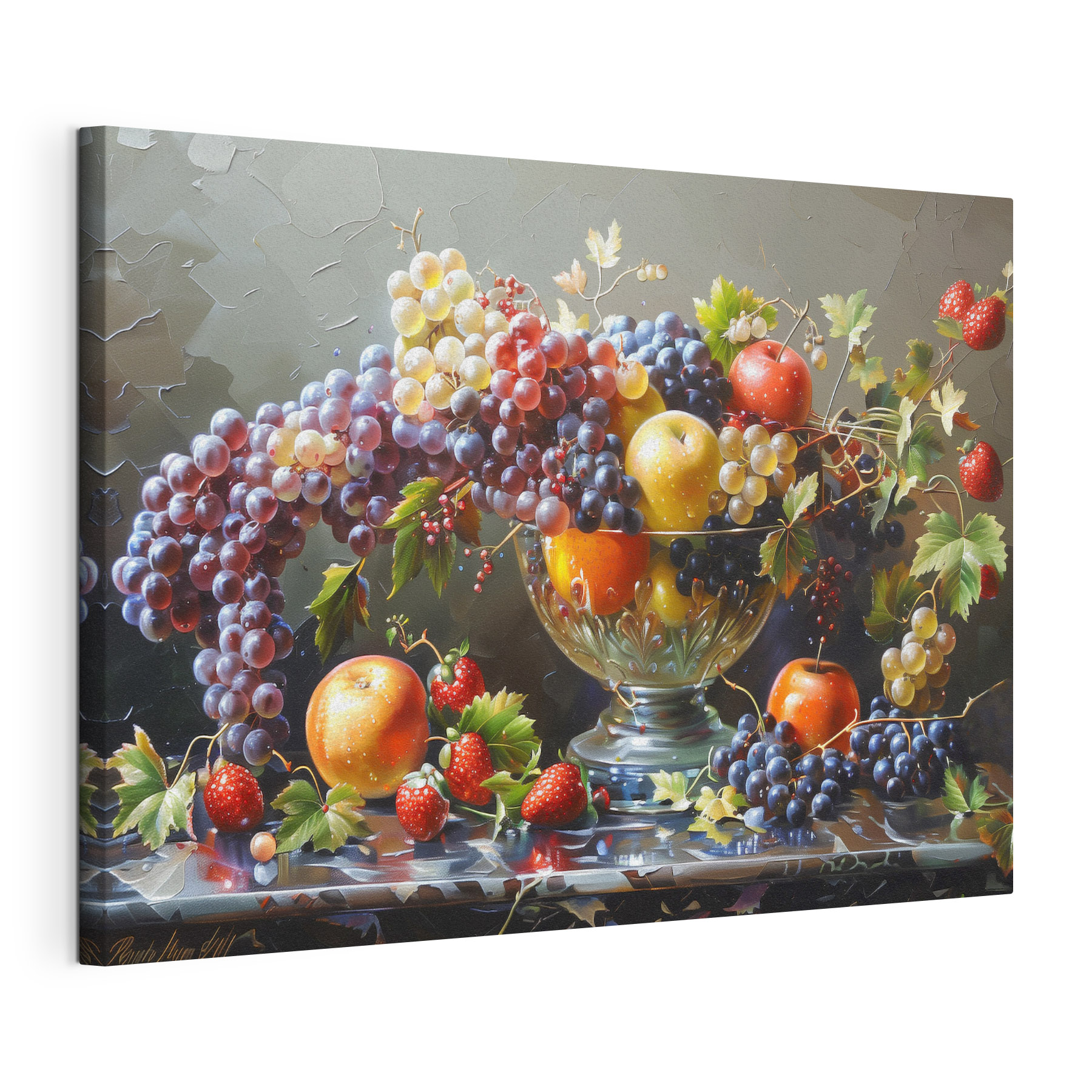 A painting of fruit in a bowl A painting of fruit in a bowl
