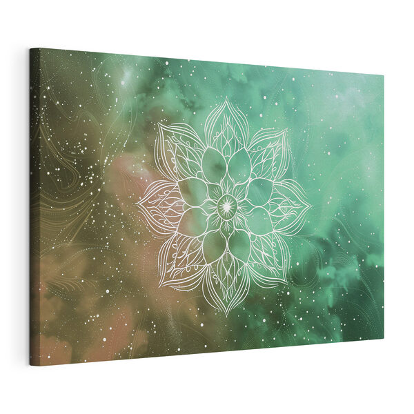 A white mandala on a green and blue background A white mandala on a green and blue background