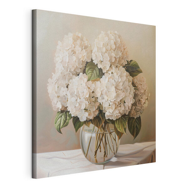Wandbilder Wandbilder Ein Gemälde mit einem Strauß weißer Blumen in einer Glasvase (Artikelnummer: s38711)