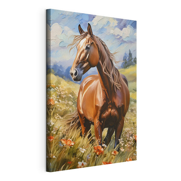 Wandbilder Ein Pferd in einem Blumenfeld
