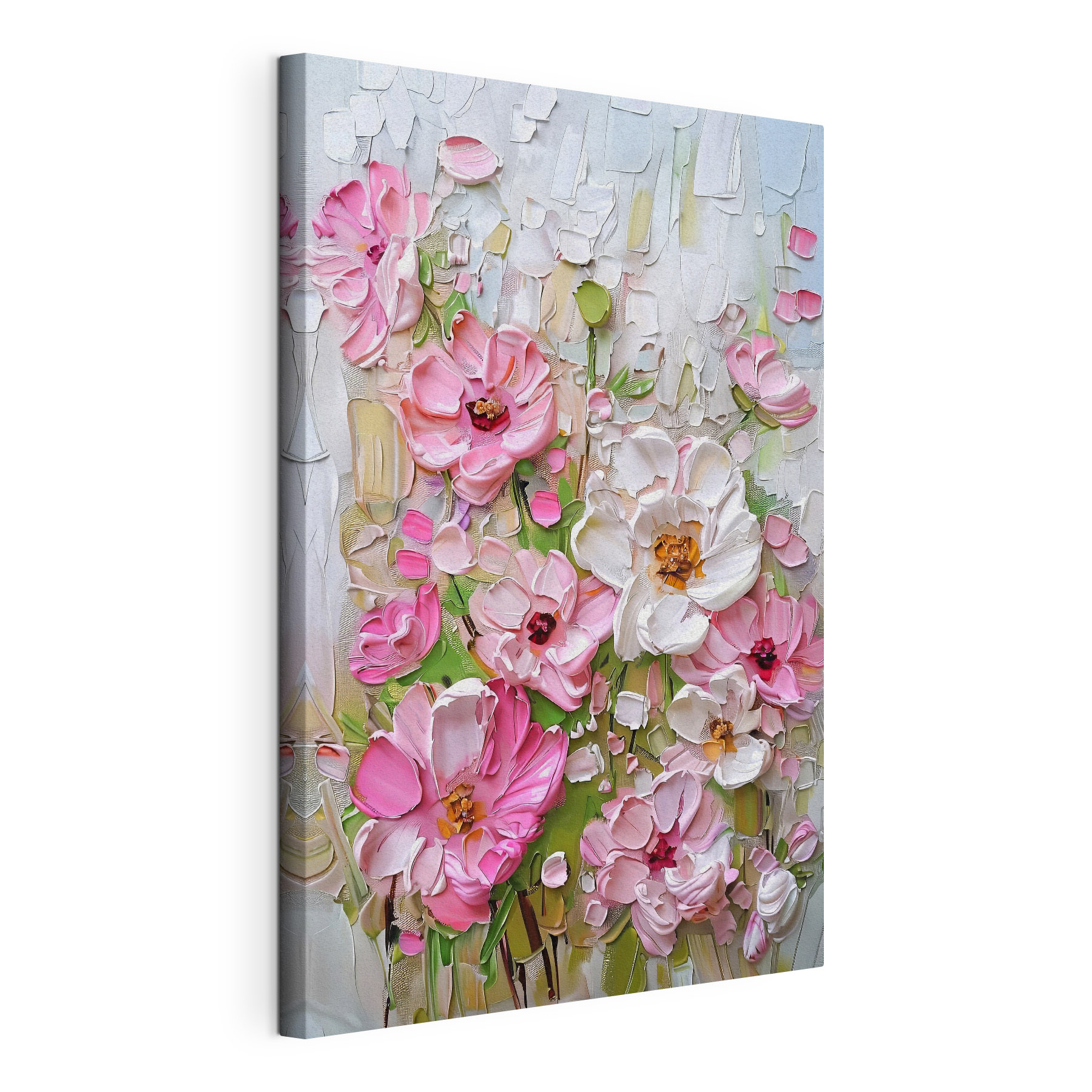 A painting of flowers on a white surface A painting of flowers on a white surface