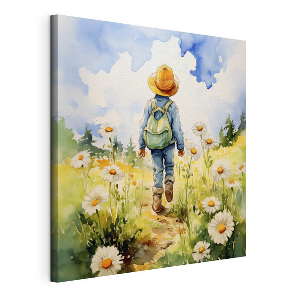 Wandbilder Wandbilder Ein Kind, das durch ein Blumenfeld läuft (Artikelnummer: s38946)