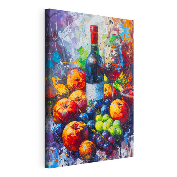 Wandbilder Wandbilder Ein Gemälde mit einer Weinflasche und Obst (Artikelnummer: s38958)