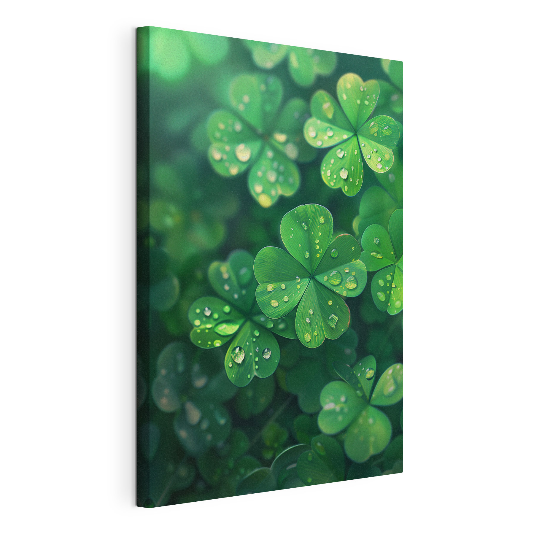 A group of clovers with water droplets