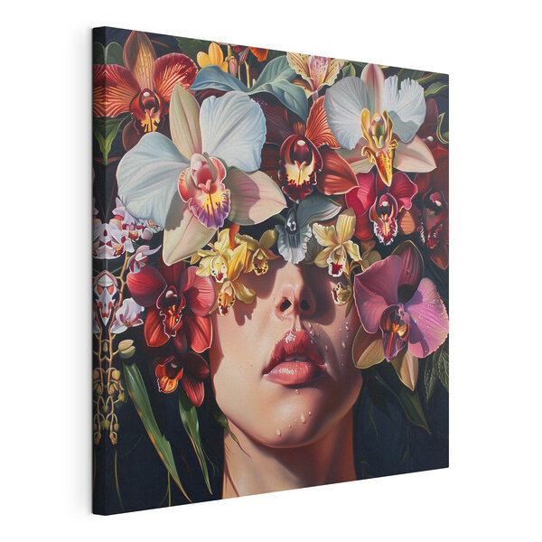 Gemälde einer Frau mit Blumen auf dem Kopf Wandbilder Gemälde einer Frau mit Blumen auf dem Kopf
