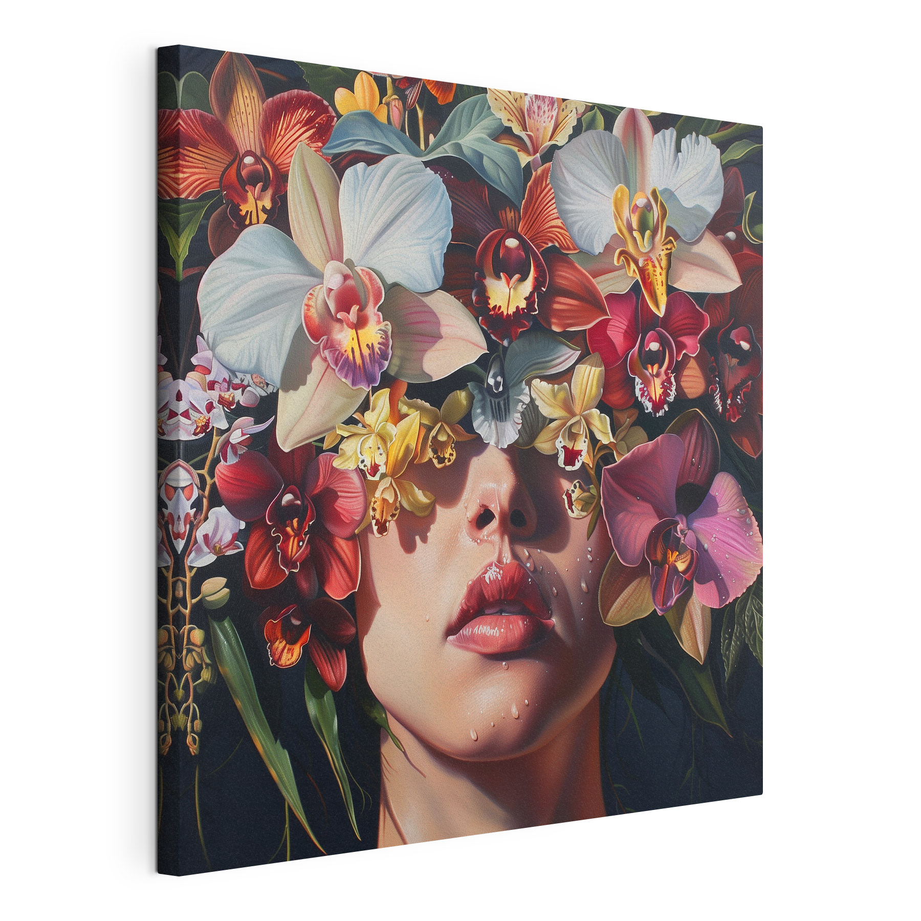 Painting of a woman with flowers on her head Painting of a woman with flowers on her head