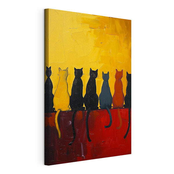 Eine Gruppe von Katzen sitzt auf einer roten Fläche Wandbilder Eine Gruppe von Katzen sitzt auf einer roten Fläche