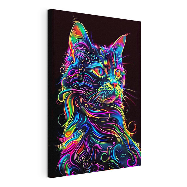 A colorful cat with a black background