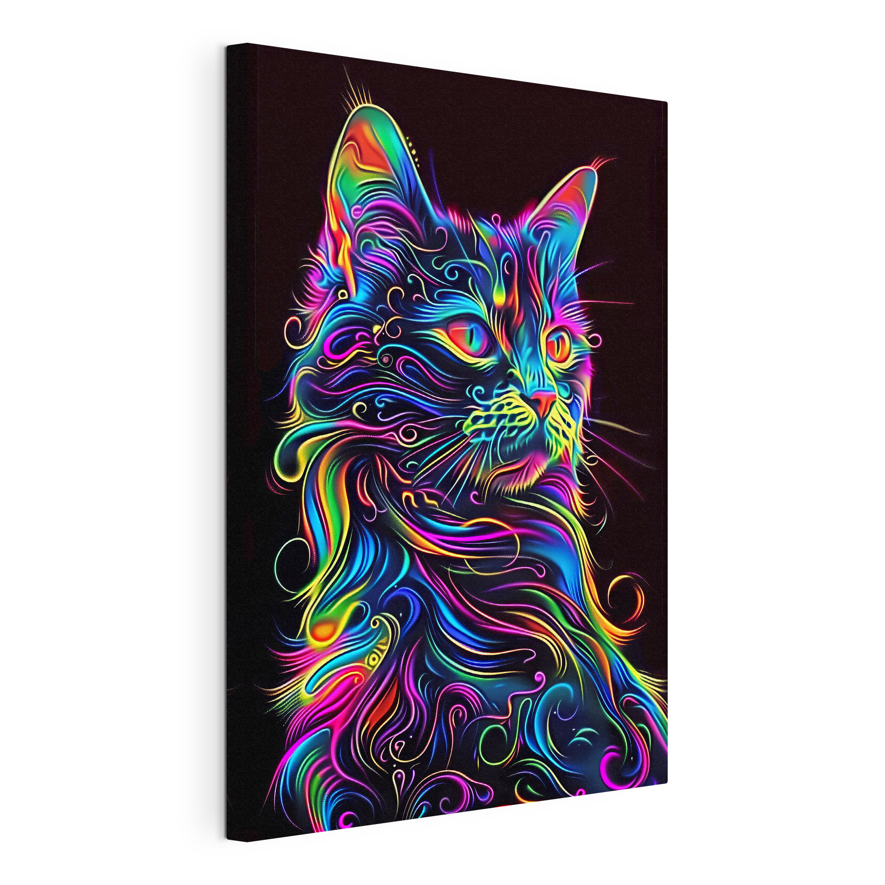 A colorful cat with a black background