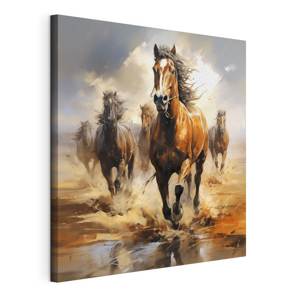 A group of horses running through water A group of horses running through water