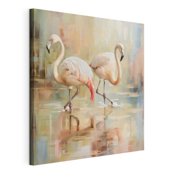 Zwei Flamingos gehen auf dem Wasser Wandbilder Zwei Flamingos gehen auf dem Wasser