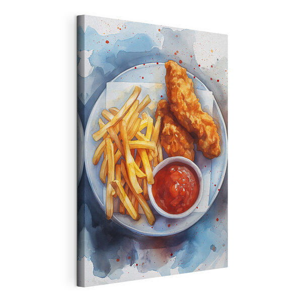 Wandbilder Teller mit Hähnchenstreifen und Pommes frites