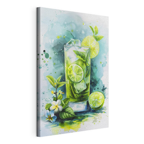 Wandbilder Aquarell eines Getränks mit Limetten und Blättern