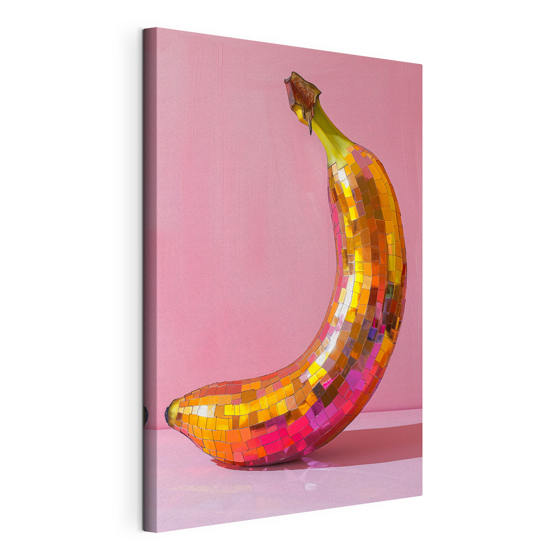 Colorful mirror banana on a pink background