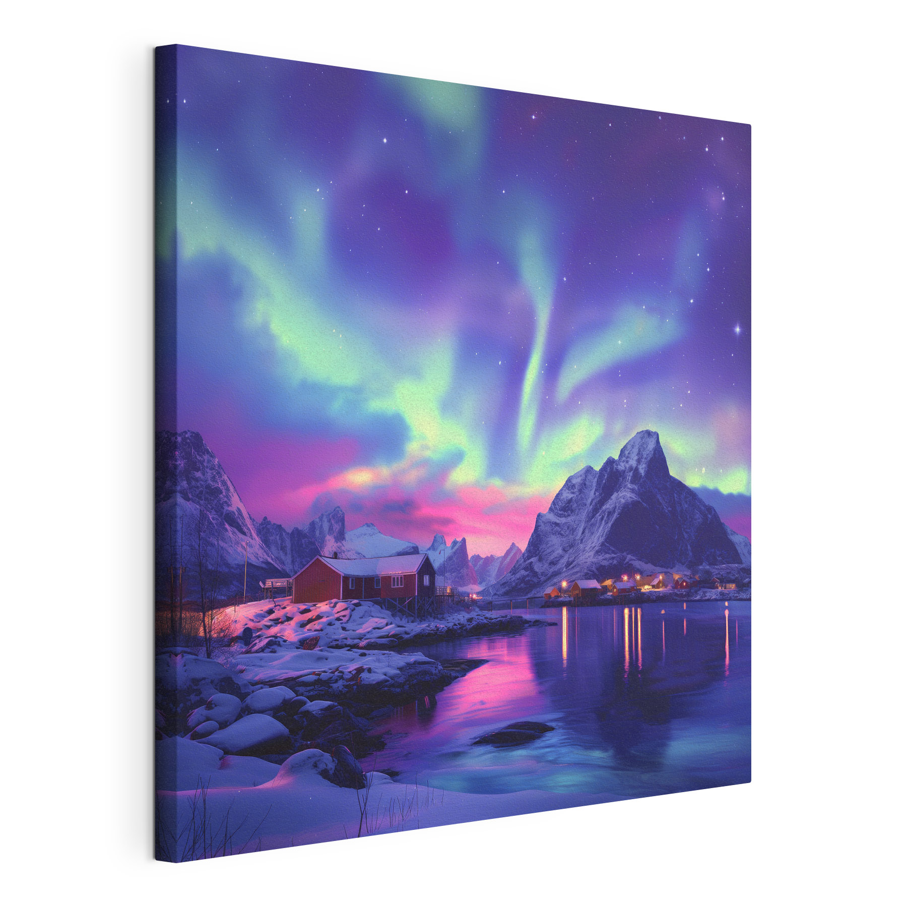 Snowy landscape with mountains and a lake Snowy landscape with mountains and a lake