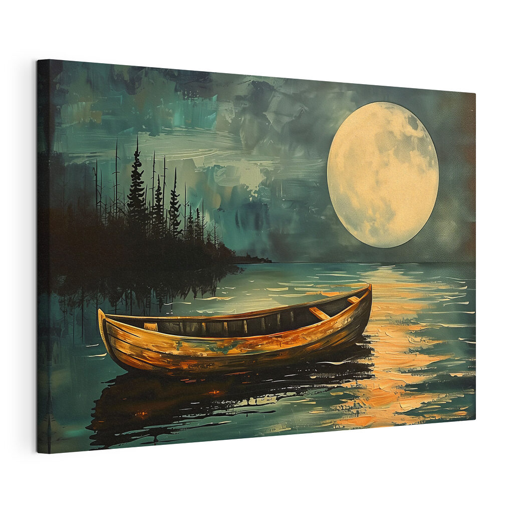 Boat in the water with a full moon in the background