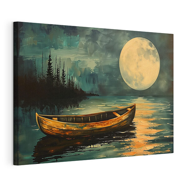 Boat in the water with a full moon in the background