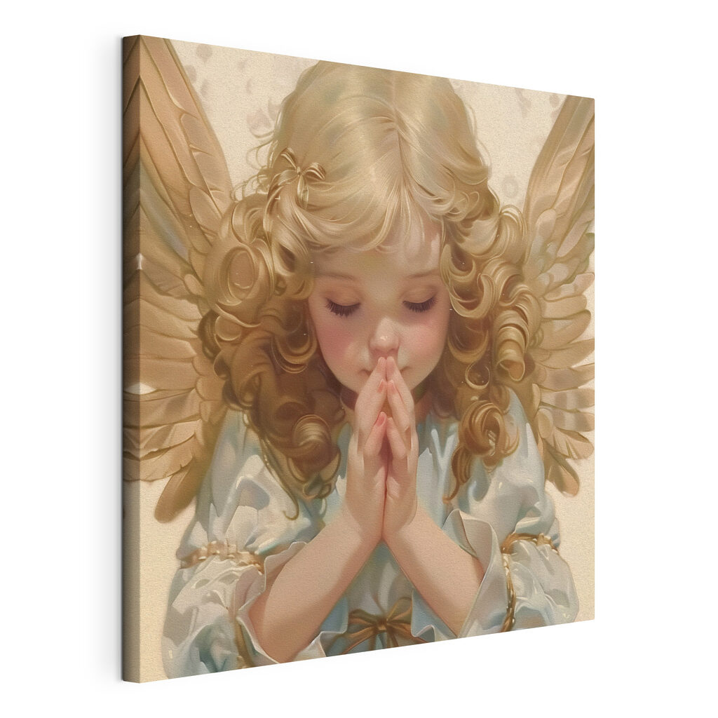 Child with blonde hair and wings praying Child with blonde hair and wings praying