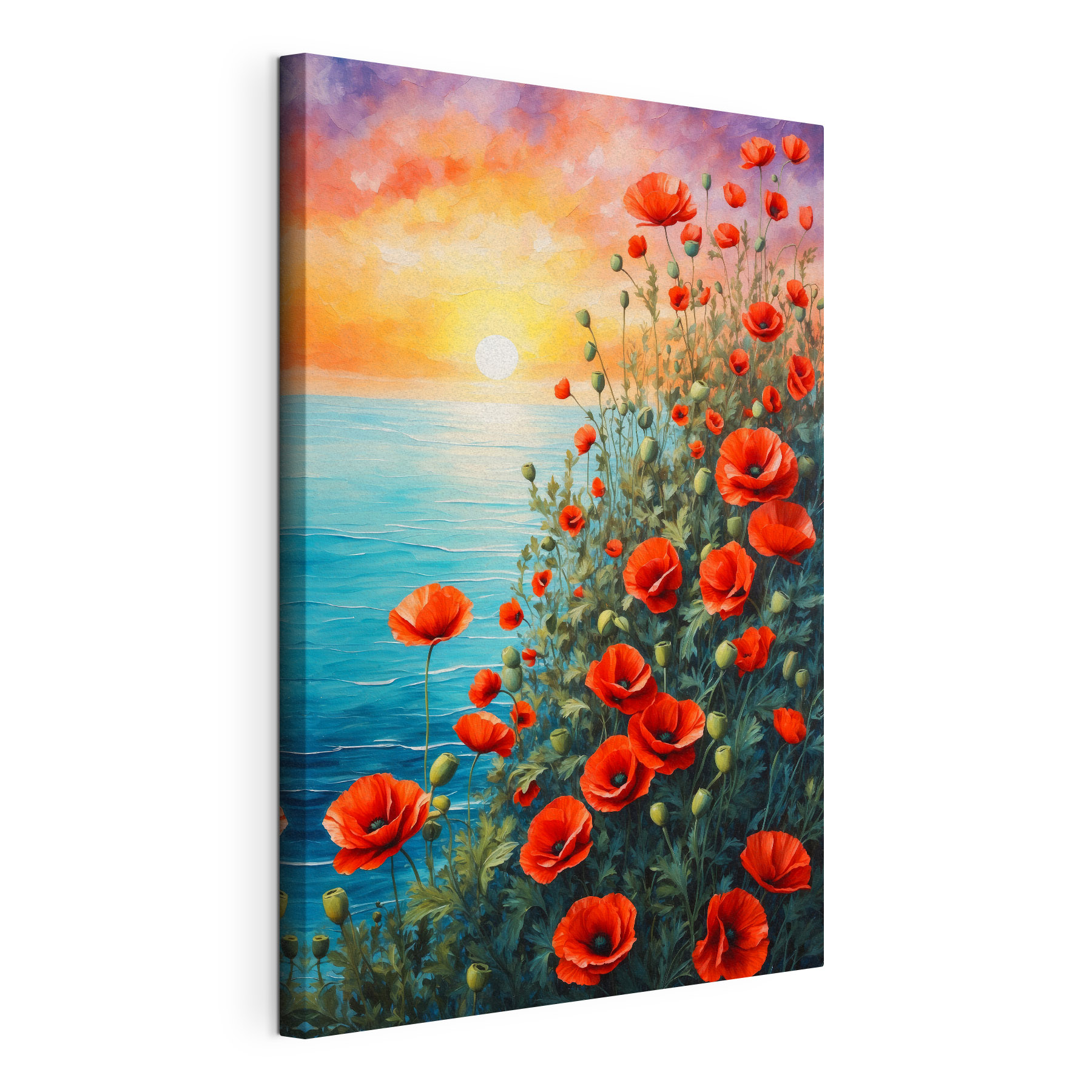 Painting of red flowers and water