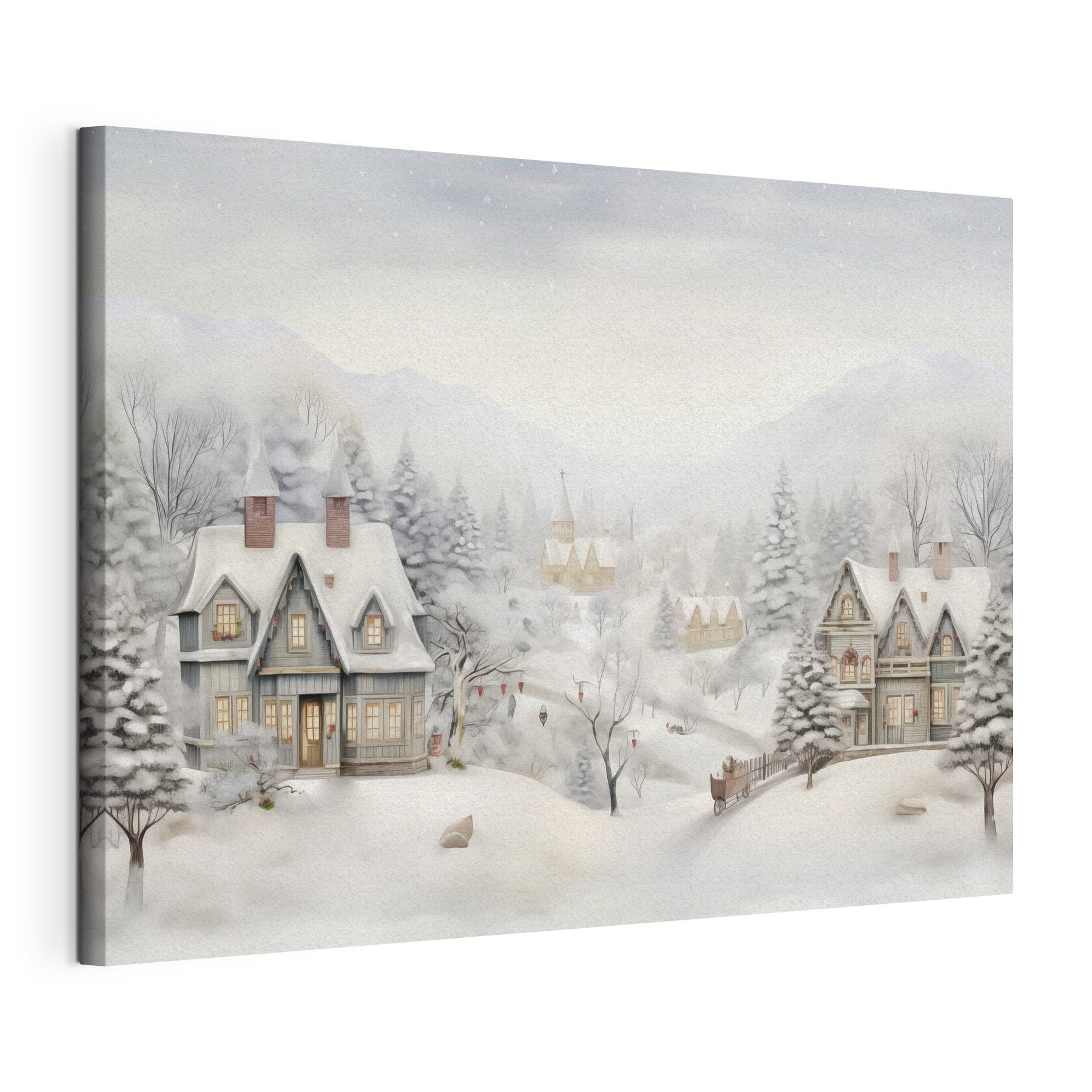 Snowy landscape with houses and trees