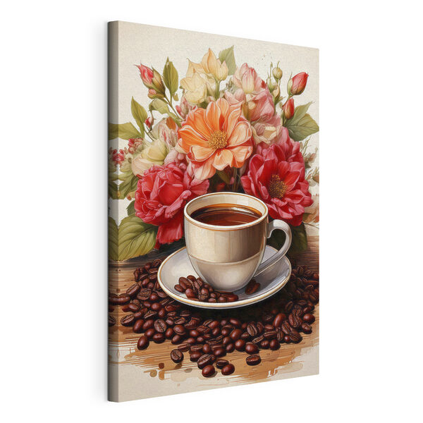 Wandbilder Tasse Kaffee und Blumen