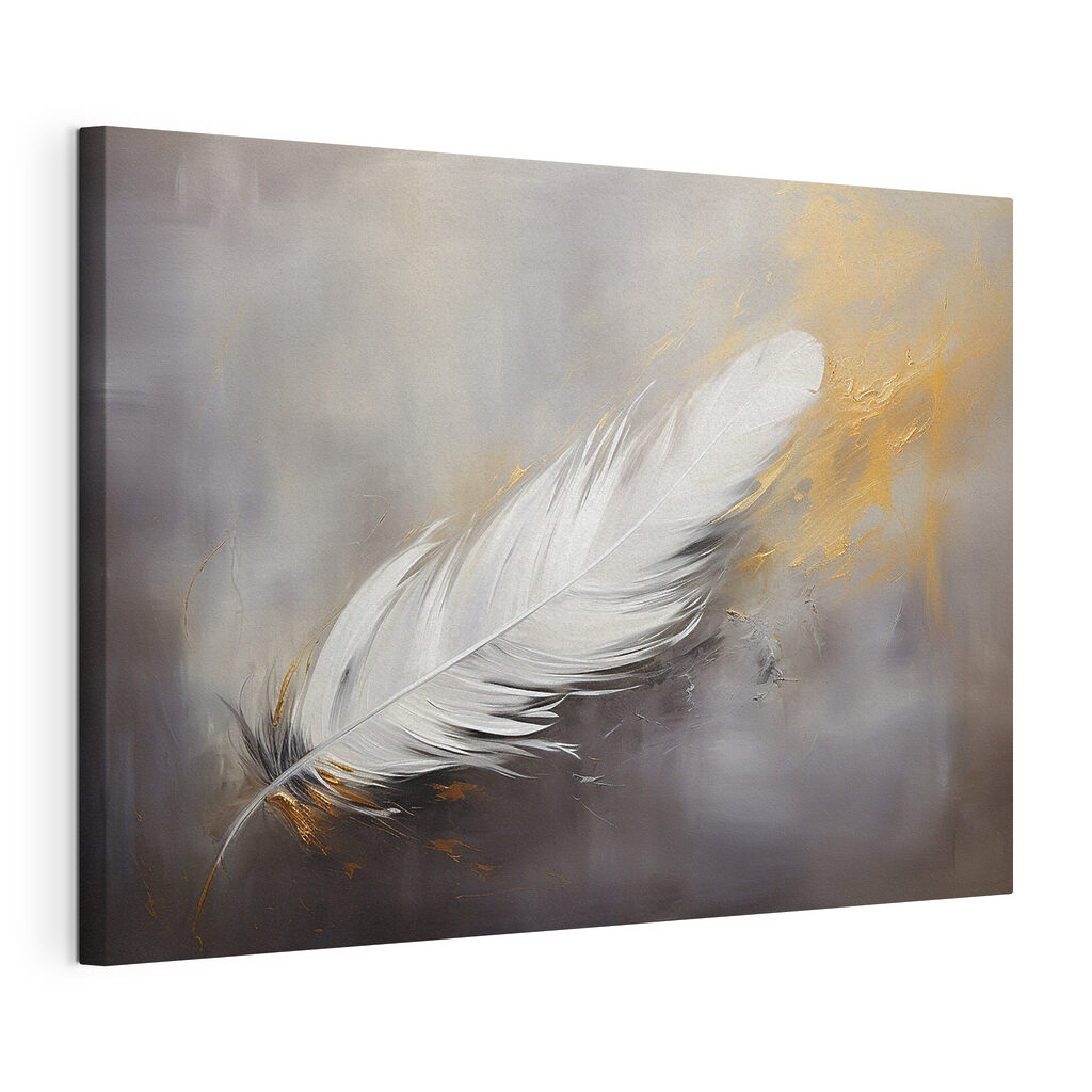 White feather on a grey background