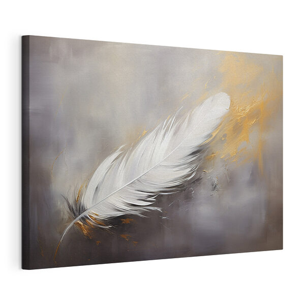 White feather on a grey background