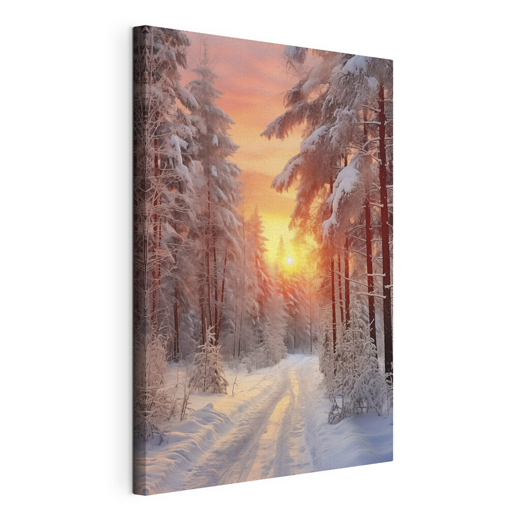 Snow covered road in a forest