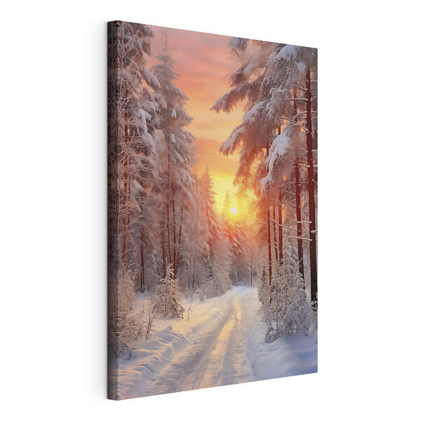 Wandbilder Schneebedeckte Straße in einem Wald