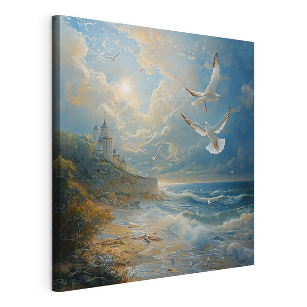Wandbilder Wandbilder Gemälde von Vögeln, die über einen Strand fliegen (Artikelnummer: s41756)