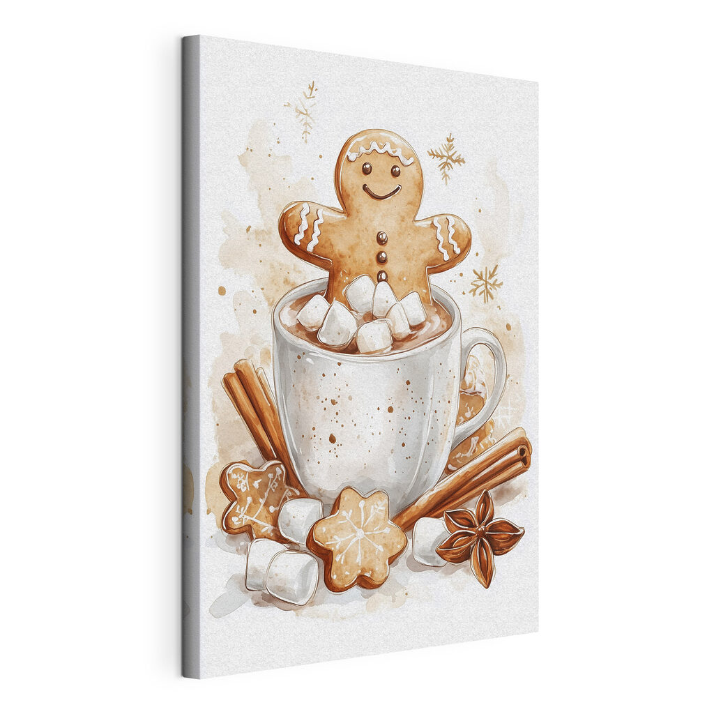 Gingerbread man in a mug of hot chocolate