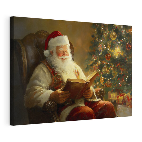 Wandbilder Gemälde eines Weihnachtsmannes, der ein Buch liest